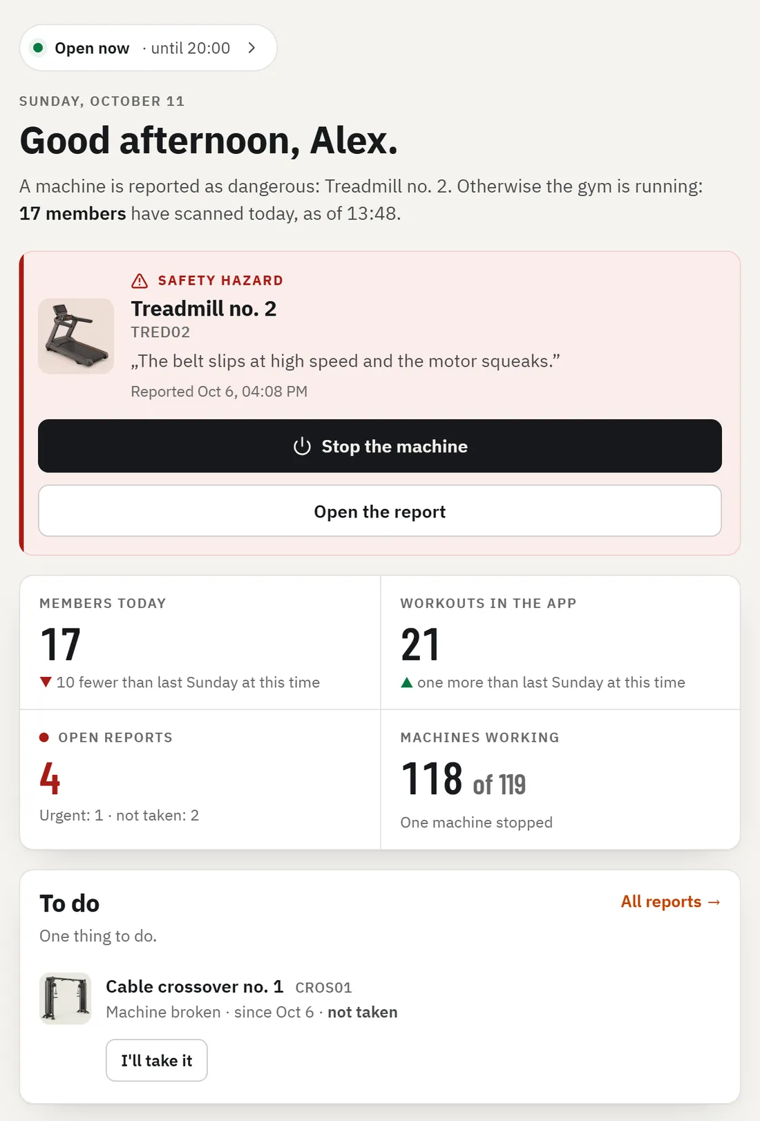 The REPIVO portal, the Home page of a demo gym.